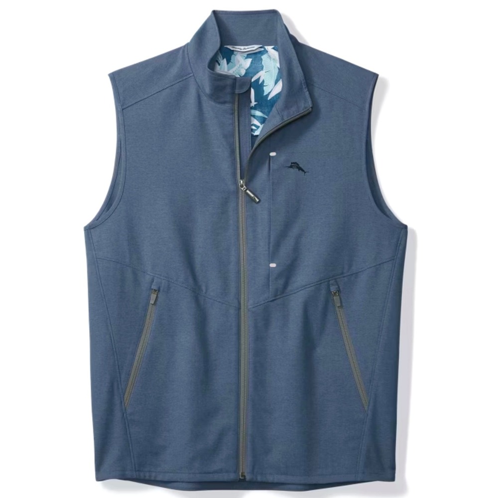 Tommy Bahama Mens Blue Heather Marlin Full‎ Zip Performance Vest BF Large
